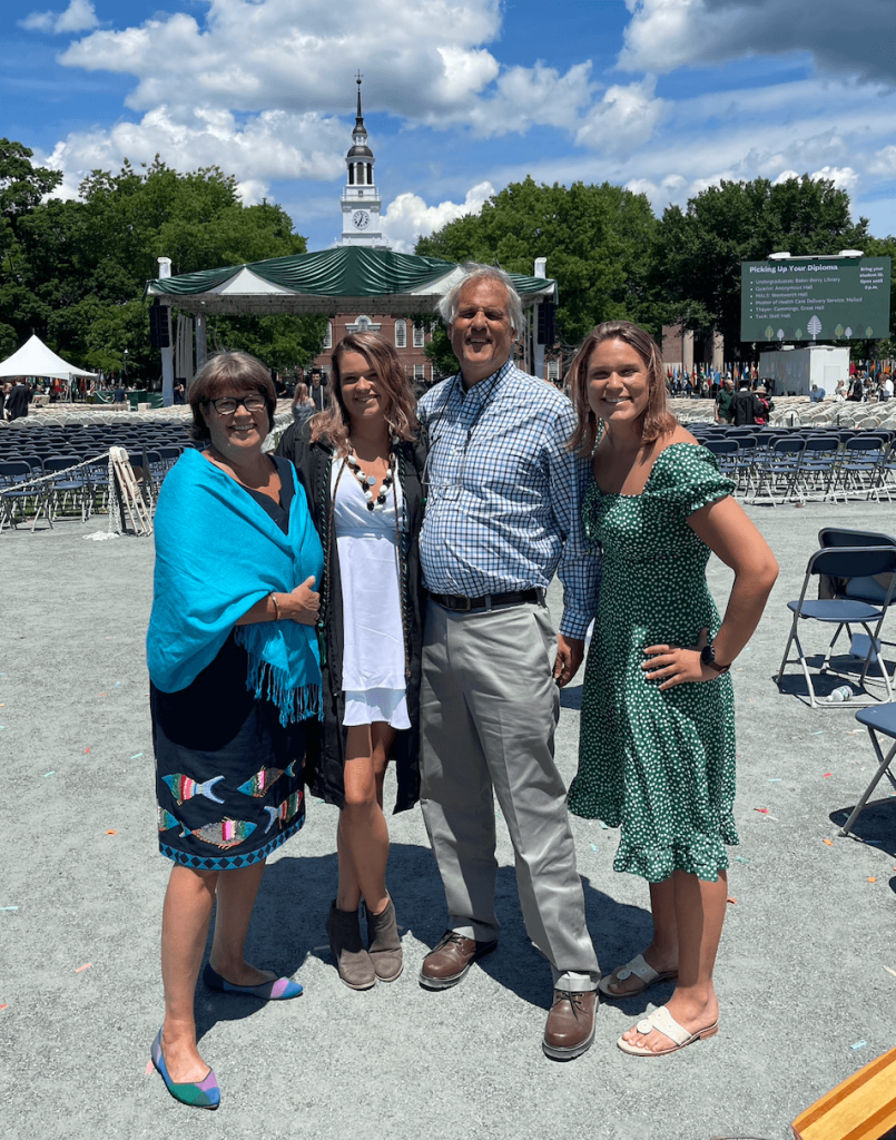 Beth Cliff, left, with, from left, her daughter Ellie, husband Gordon, and daughter, Lorraine, at Ellie’s graduation from Dartmouth in 2022.